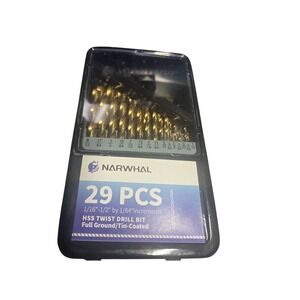 Narwhal 29 PCS 1/16"-1/2" HSS Full Ground/Tin-Coated Drill Bit Set New In Box